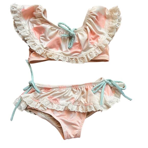 Wildling Other - Wildling 24m ruffle bikini tie sides ruffle trim beach baby pink check
